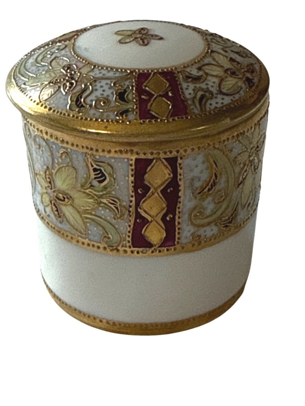 Hand-Painted Nippon Porcelain Trinket Box With Gold & Floral Accents